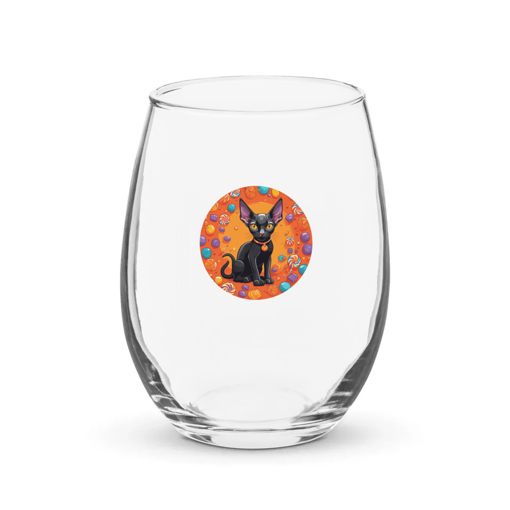 PugMug Custom Black Sphynx Cat Stemless Wine Glass