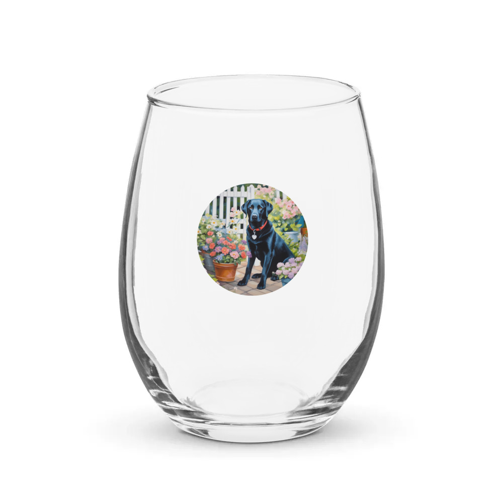 PugMug Custom Black Labrador Retriever Stemless Wine Glass