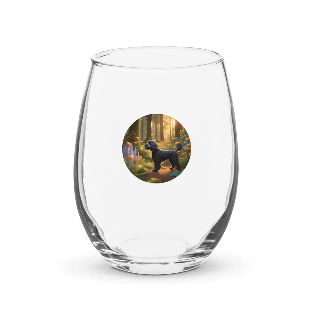 PugMug Custom Portuguese Water Dog Stemless Wine Glass