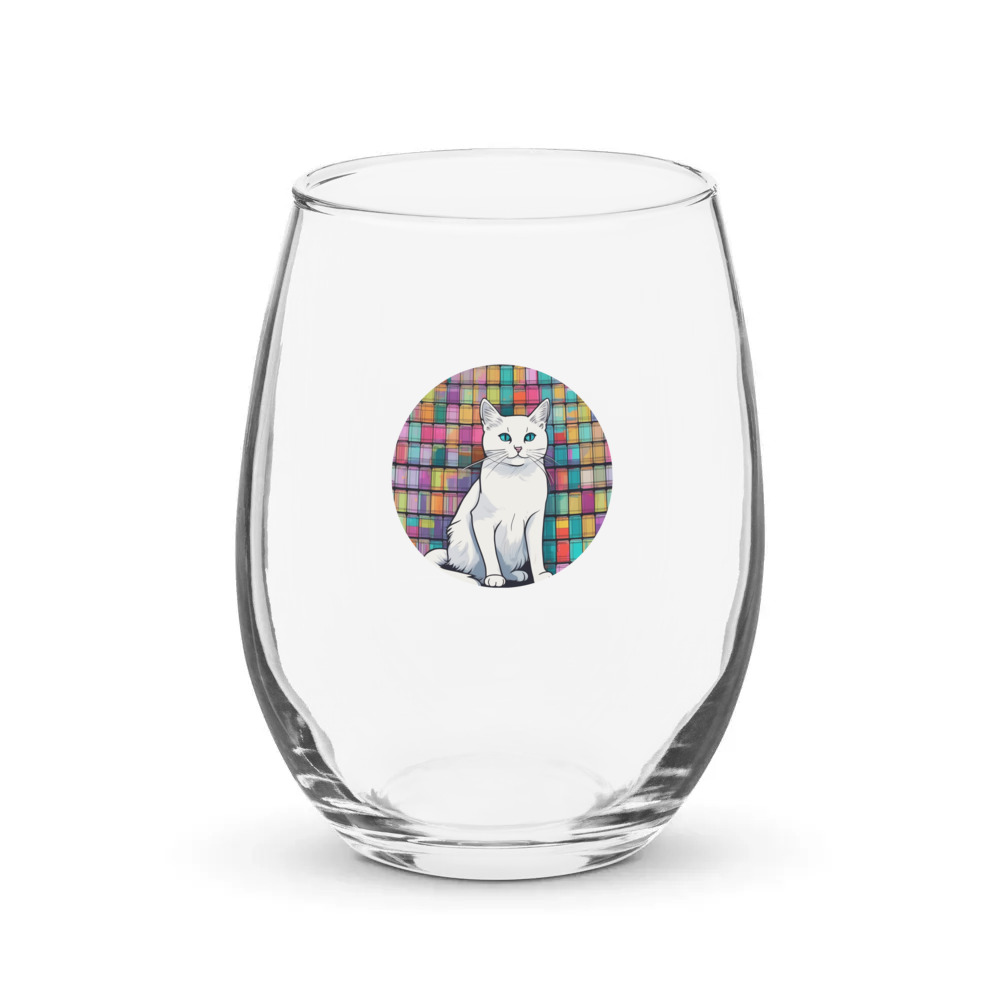 PugMug Custom White Companion Cat Stemless Wine Glass