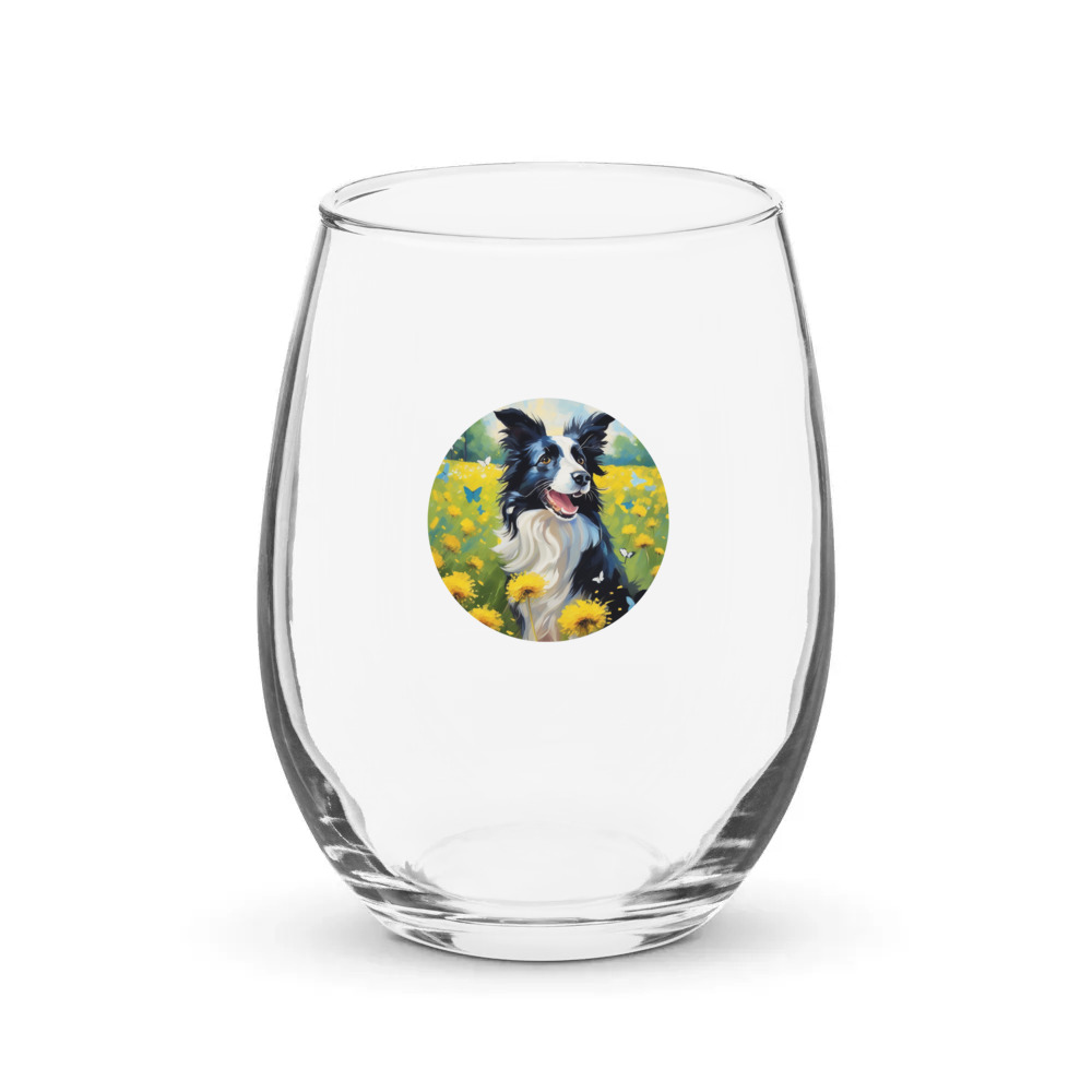 PugMug Custom Border Collie Stemless Wine Glass