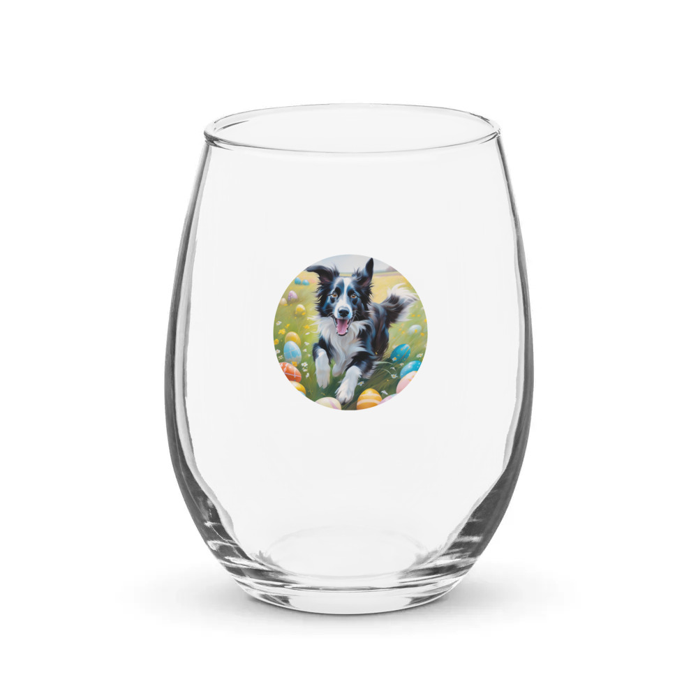 PugMug Custom Border Collie Stemless Wine Glass