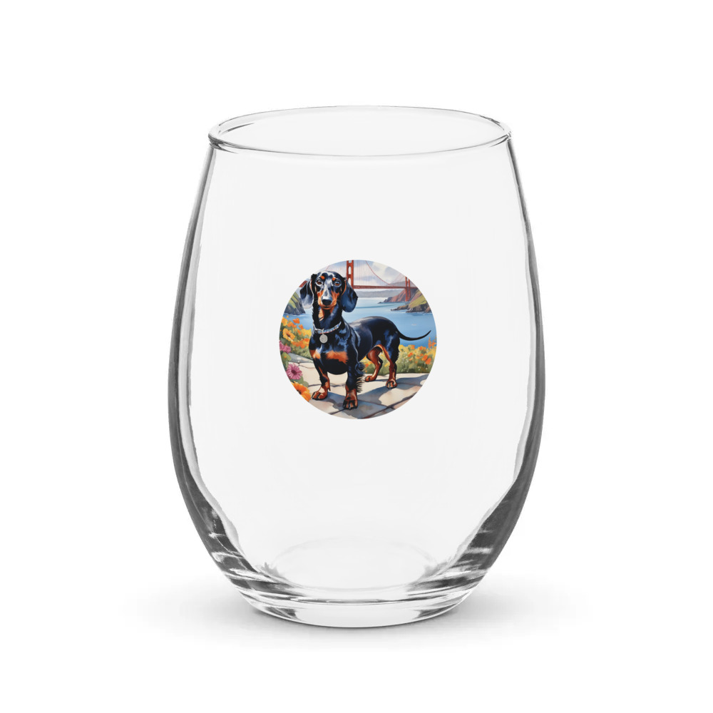 PugMug Custom Black Dachshund Stemless Wine Glass