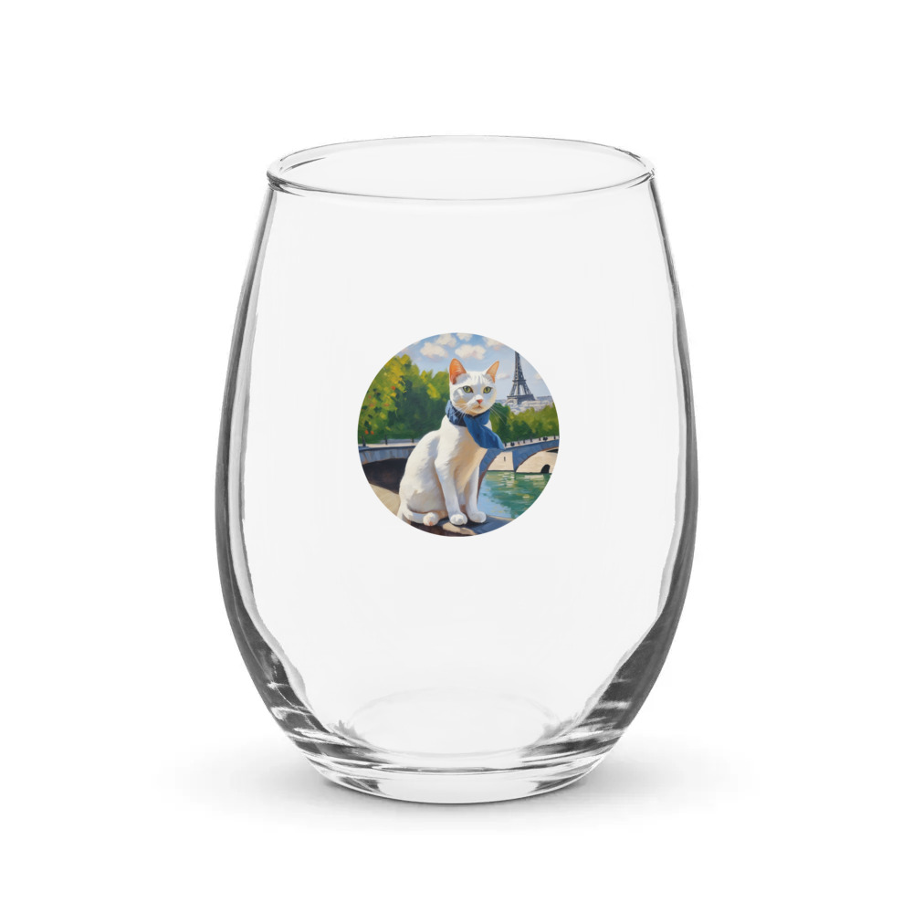 PugMug Custom White Companion Cat Stemless Wine Glass