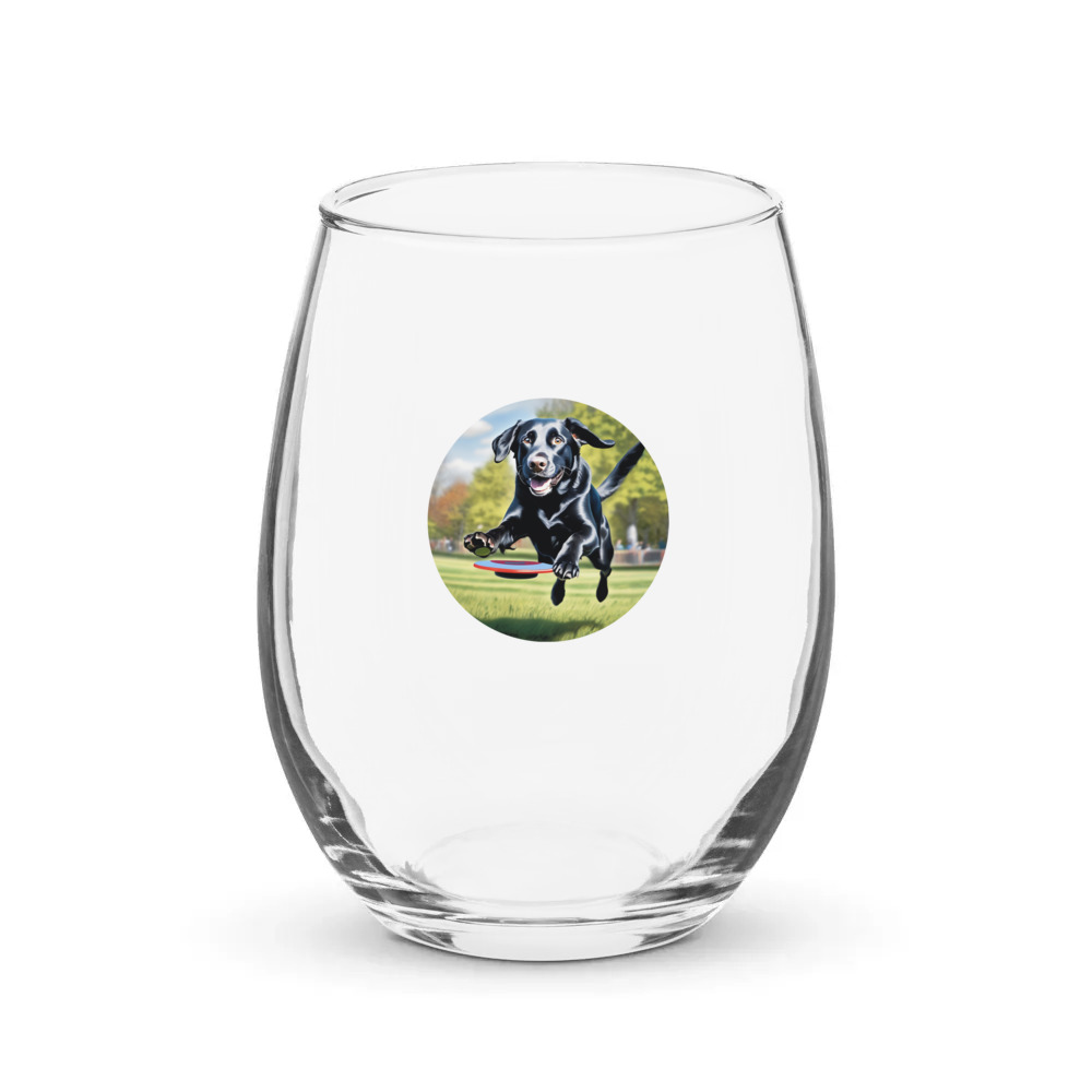PugMug Custom Black Labrador Retriever Stemless Wine Glass