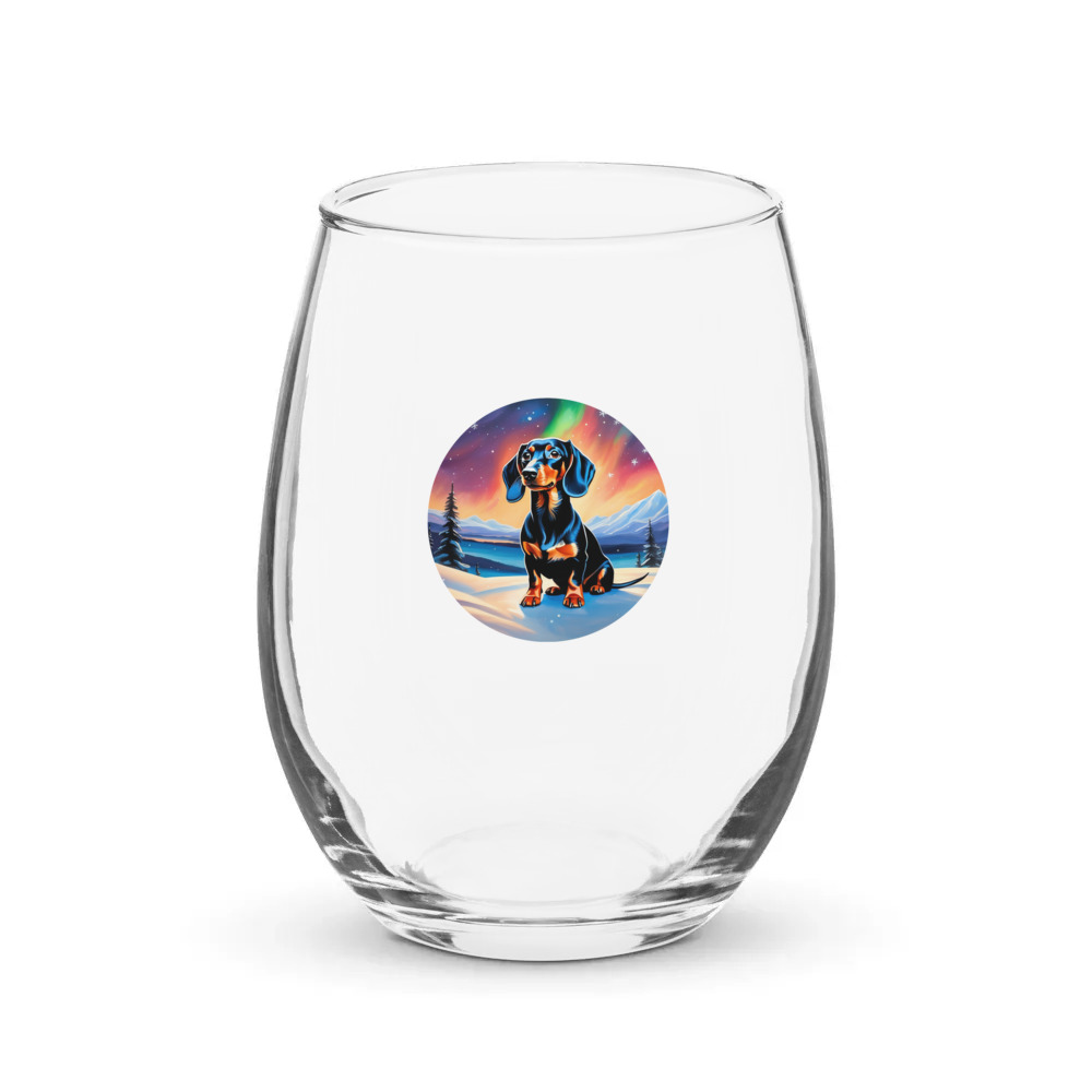 PugMug Custom Black Dachshund Stemless Wine Glass