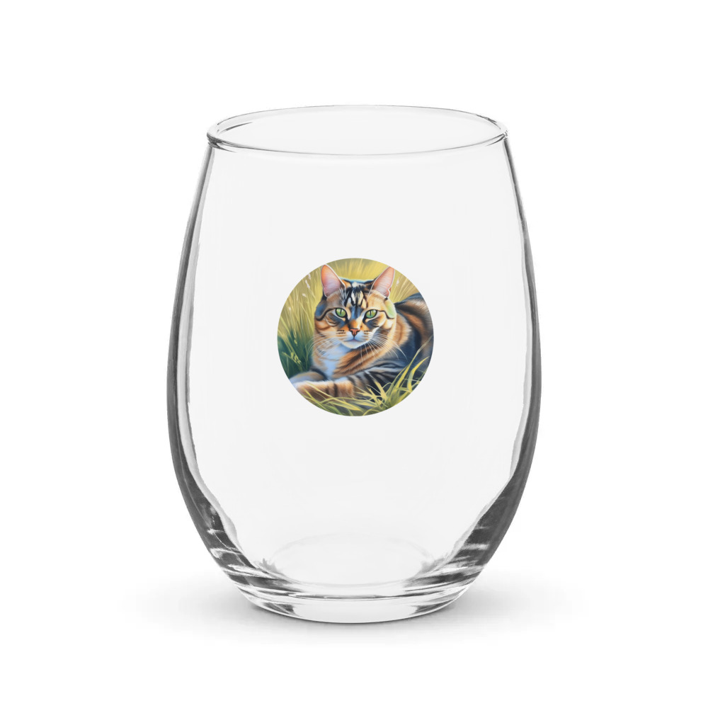 PugMug Custom Tabby Exotic Cat Stemless Wine Glass