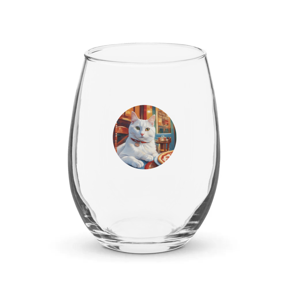 PugMug Custom White Companion Cat Stemless Wine Glass
