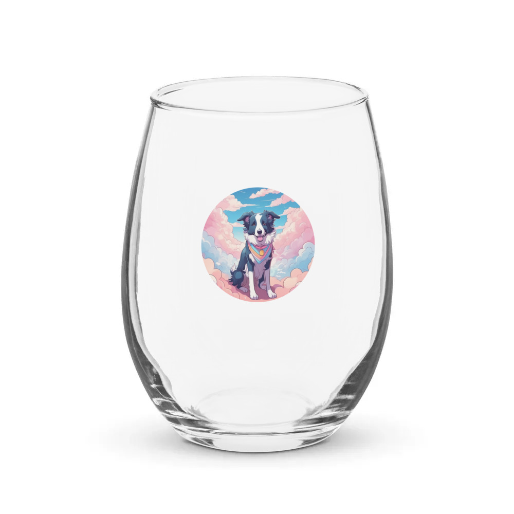 PugMug Custom Border Collie Stemless Wine Glass