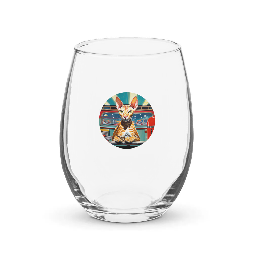 PugMug Custom Tabby Sphynx Cat Stemless Wine Glass