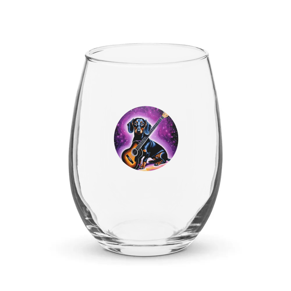 PugMug Custom Black Dachshund Stemless Wine Glass