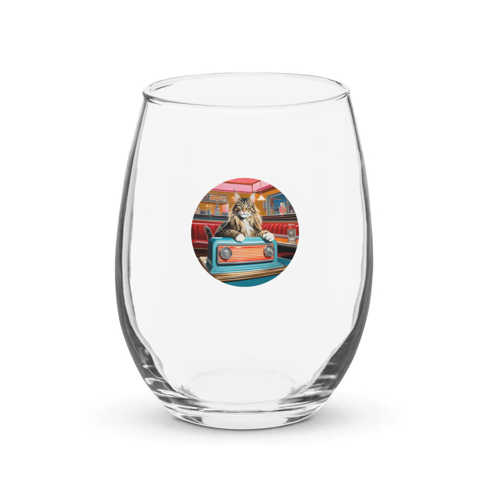 PugMug Custom Tabby Maine Coon Cat Stemless Wine Glass