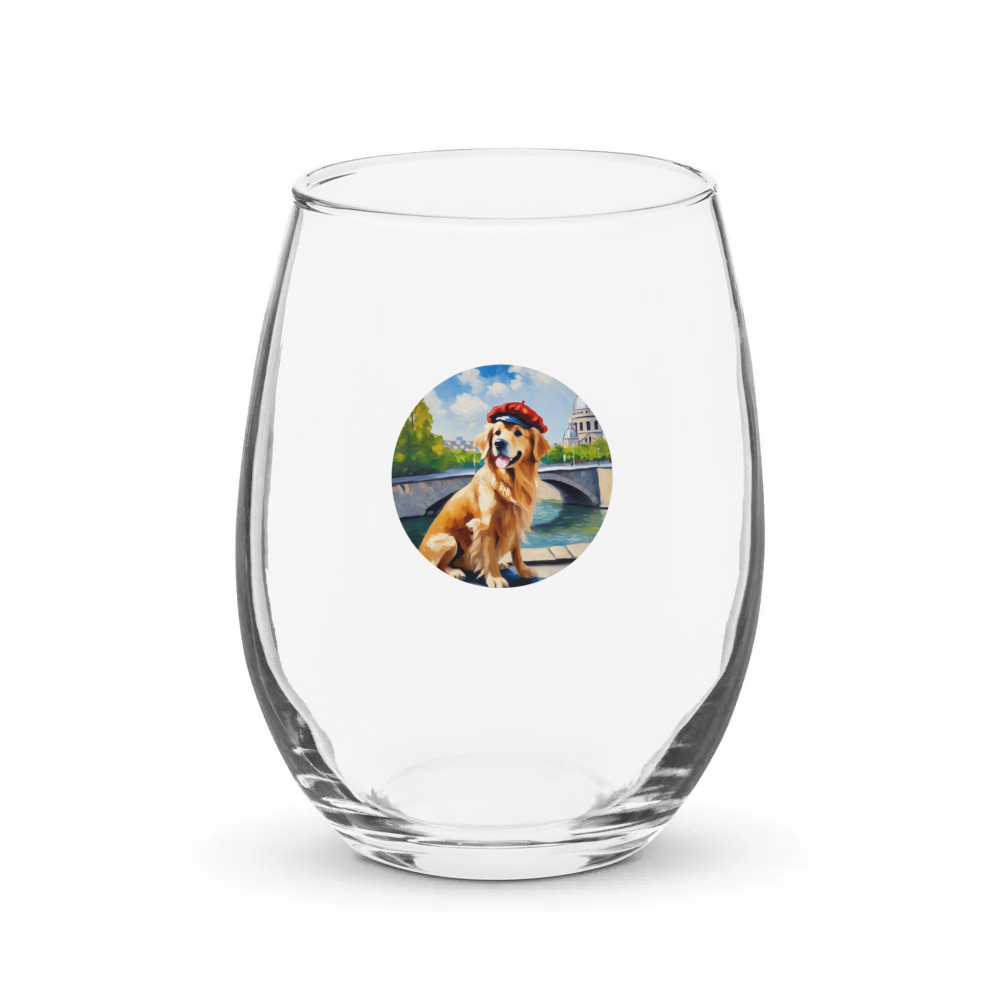 PugMug Custom Golden Retriever Stemless Wine Glass