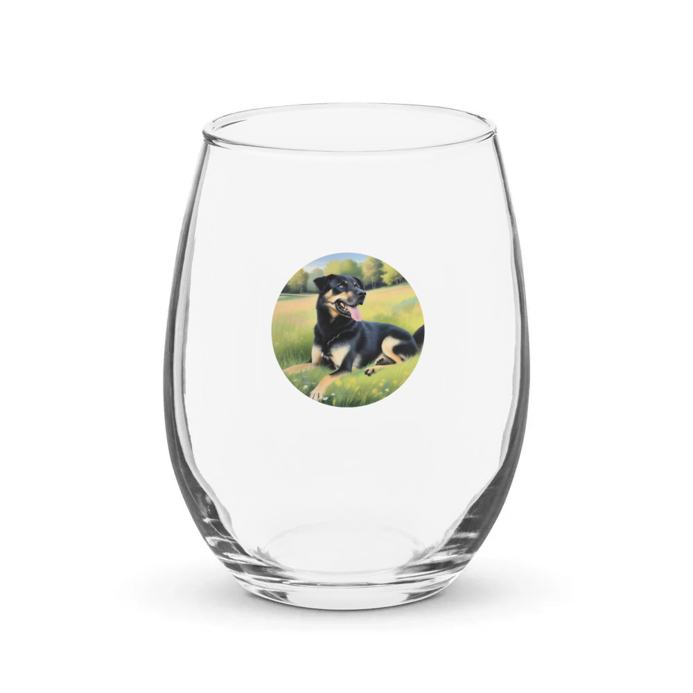 PugMug Custom Blue Stemless Wine Glass