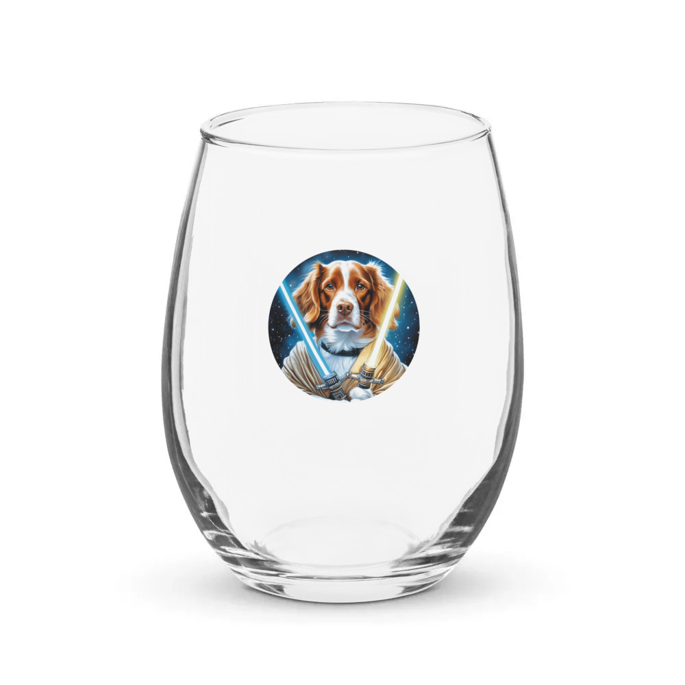 PugMug Custom Brittany Dog Stemless Wine Glass