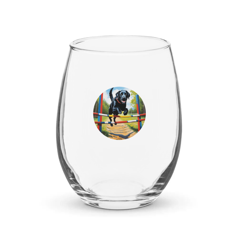 PugMug Custom Black Labrador Retriever Stemless Wine Glass