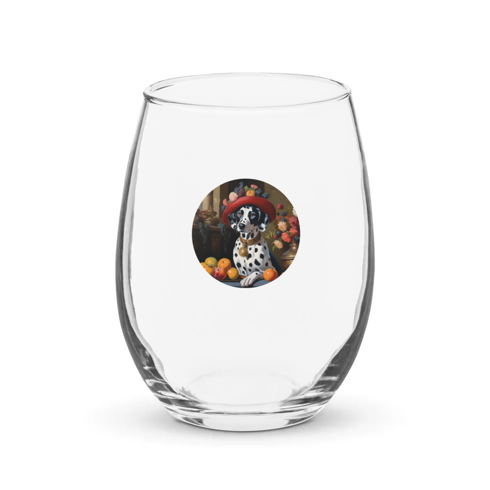 PugMug Custom Dalmatian Stemless Wine Glass
