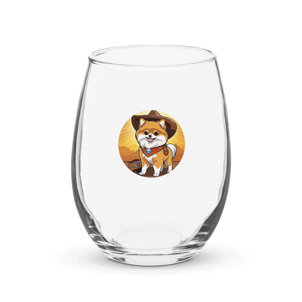 PugMug Custom Tan Pomeranian Stemless Wine Glass