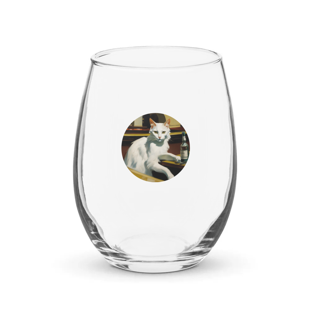 PugMug Custom White Companion Cat Stemless Wine Glass