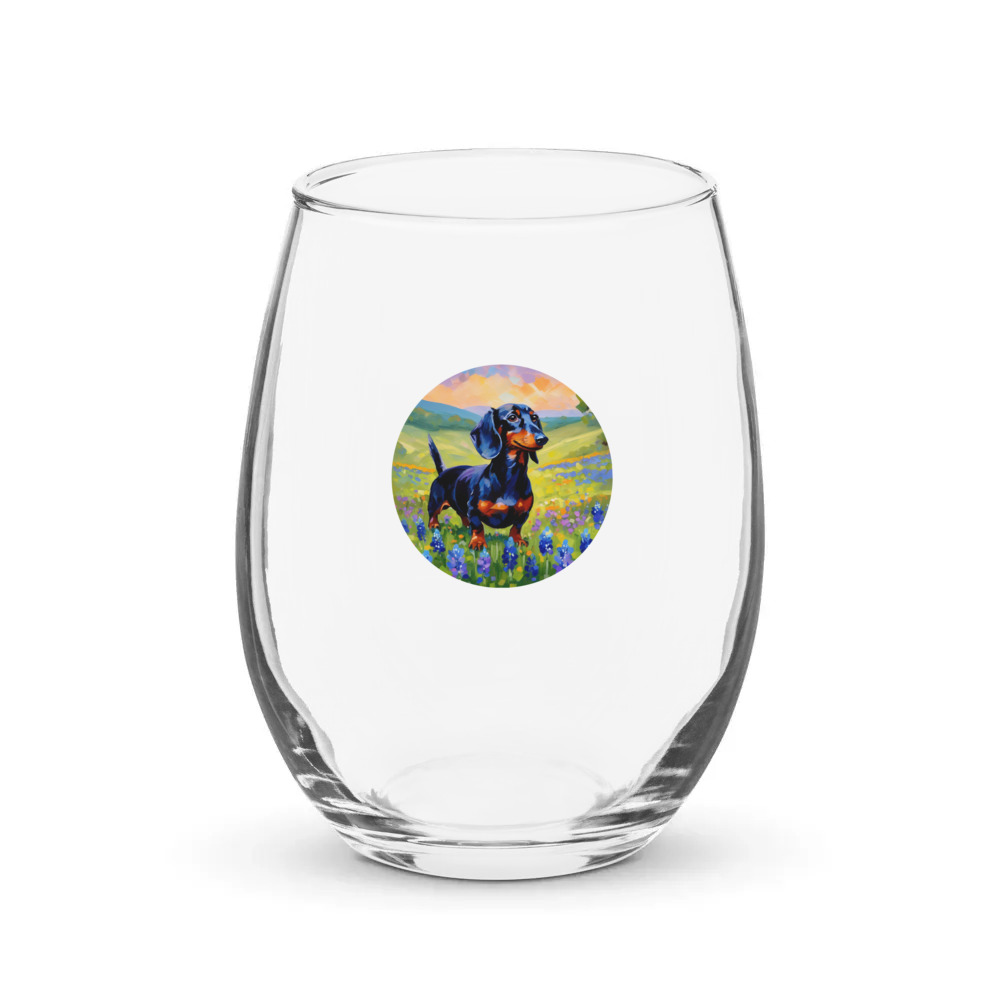PugMug Custom Black Dachshund Stemless Wine Glass