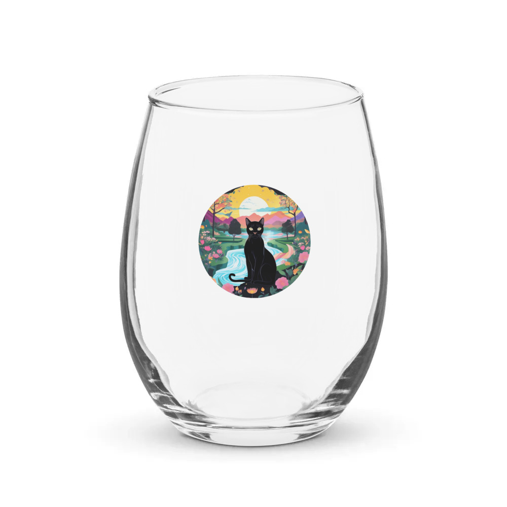 PugMug Custom Black Exotic Cat Stemless Wine Glass