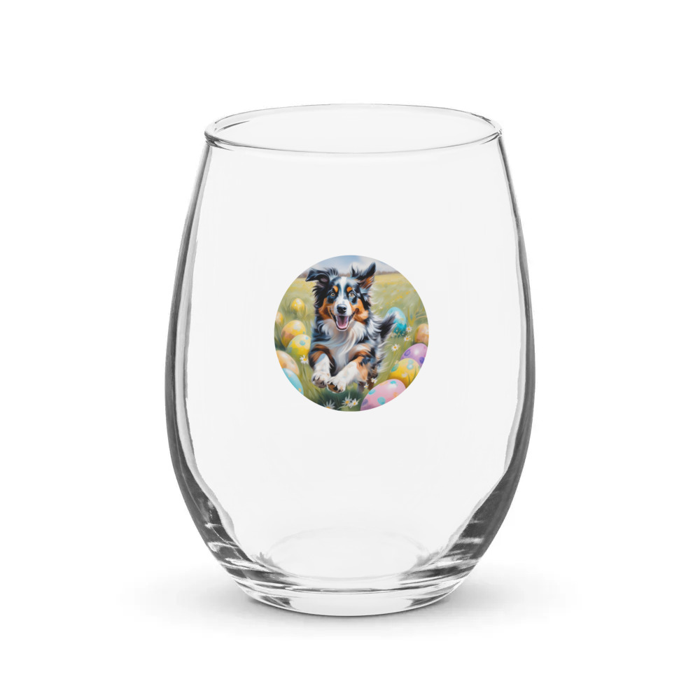 PugMug Custom Australian Shepherd Dog Stemless Wine Glass