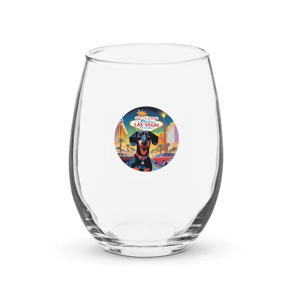 PugMug Custom Black Dachshund Stemless Wine Glass