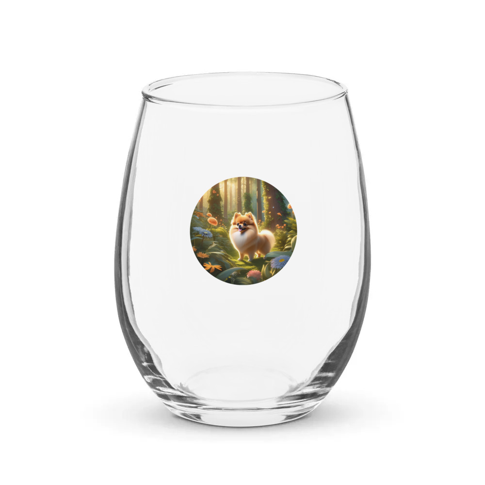 PugMug Custom Tan Pomeranian Stemless Wine Glass