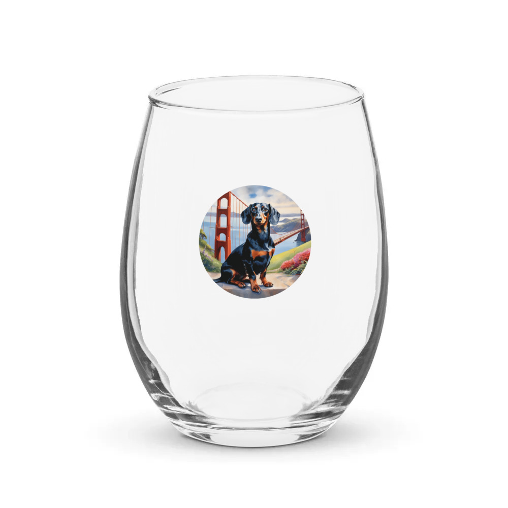 PugMug Custom Black Dachshund Stemless Wine Glass