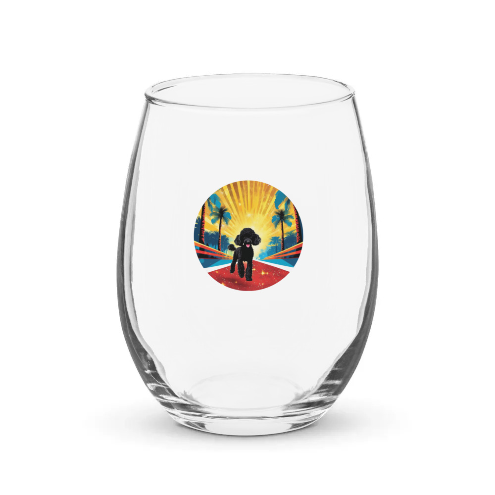 PugMug Custom Black Poodle Stemless Wine Glass