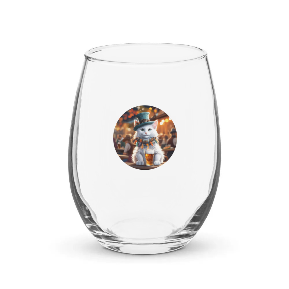 PugMug Custom White Companion Cat Stemless Wine Glass