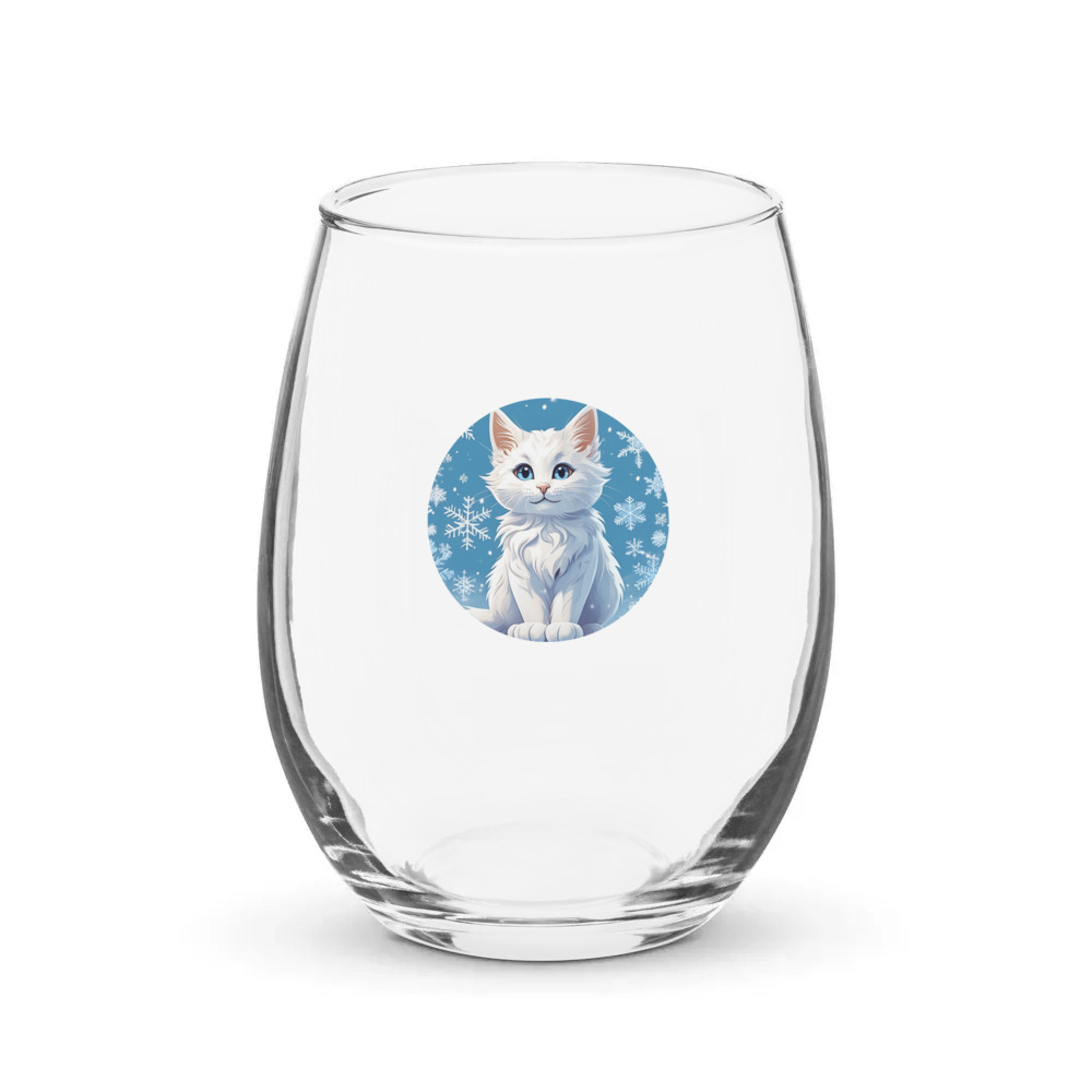 PugMug Custom White Companion Cat Stemless Wine Glass