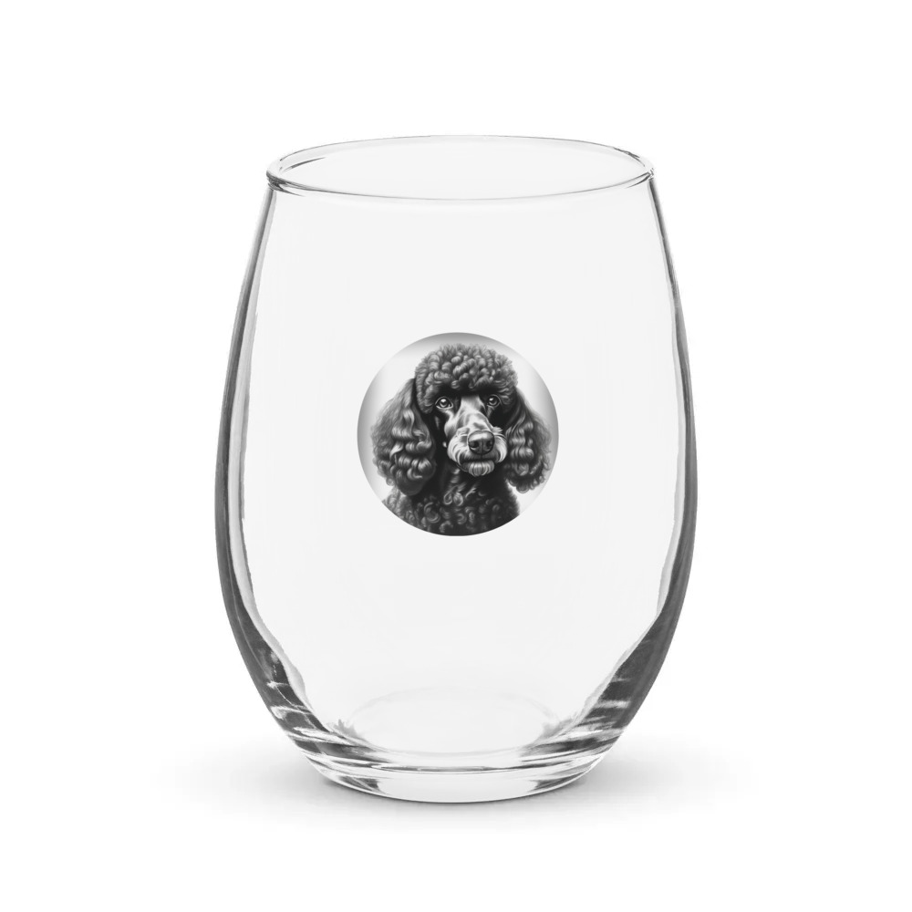 PugMug Custom Black Poodle Stemless Wine Glass