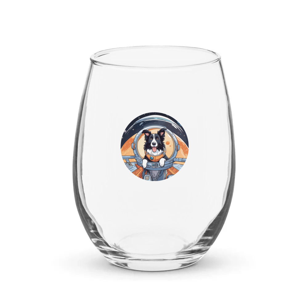 PugMug Custom Border Collie Stemless Wine Glass