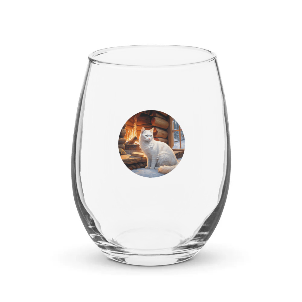 PugMug Custom White Companion Cat Stemless Wine Glass