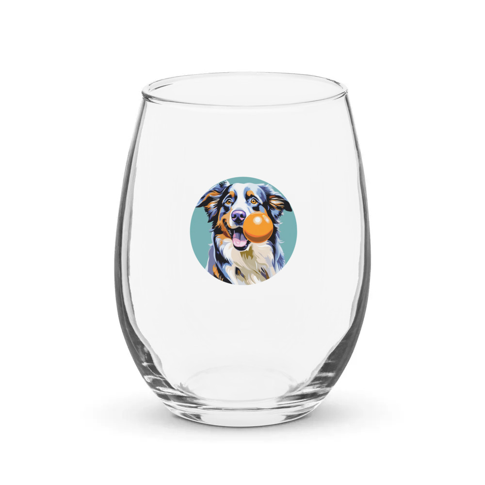 PugMug Custom Australian Shepherd Dog Stemless Wine Glass