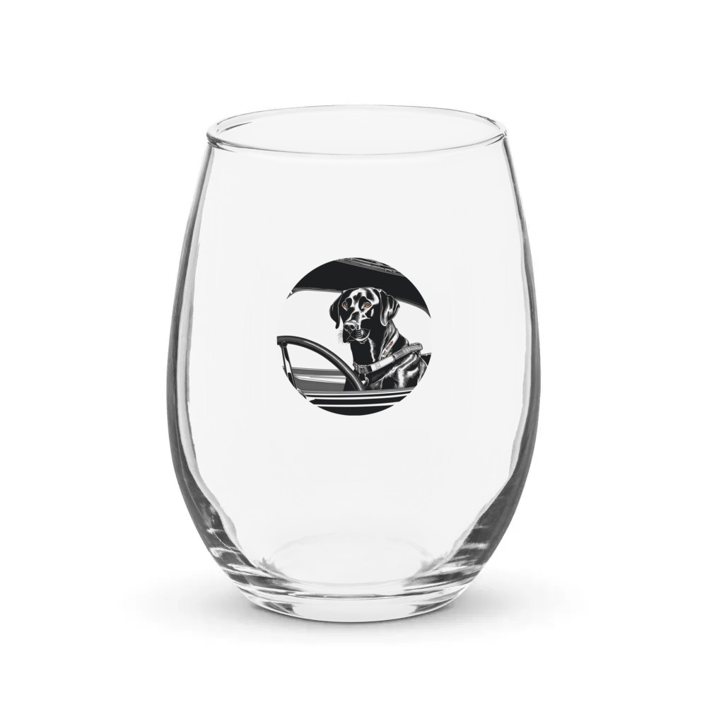 PugMug Custom Black Labrador Retriever Stemless Wine Glass