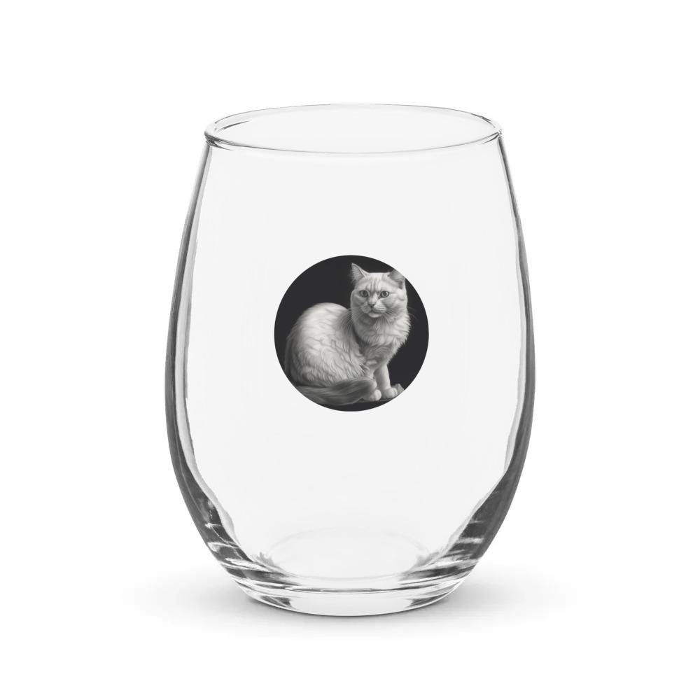 PugMug Custom White Companion Cat Stemless Wine Glass