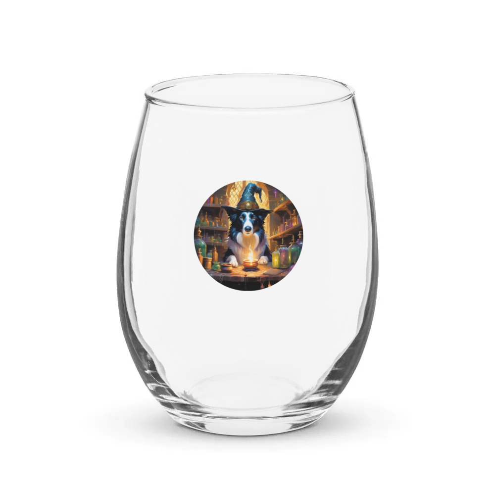 PugMug Custom Border Collie Stemless Wine Glass