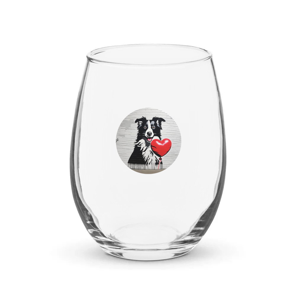 PugMug Custom Border Collie Stemless Wine Glass