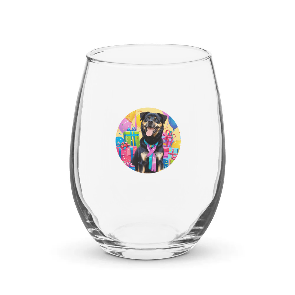 PugMug Custom Blue Stemless Wine Glass