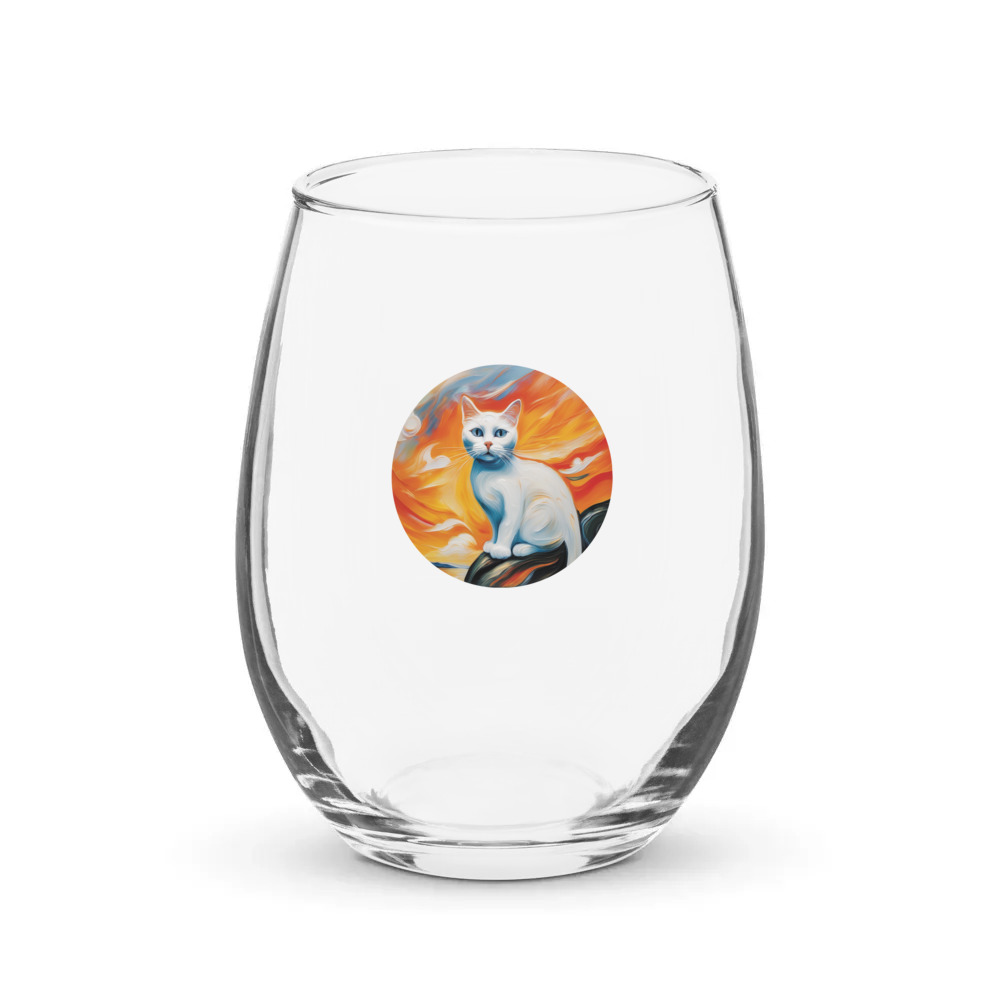 PugMug Custom White Companion Cat Stemless Wine Glass