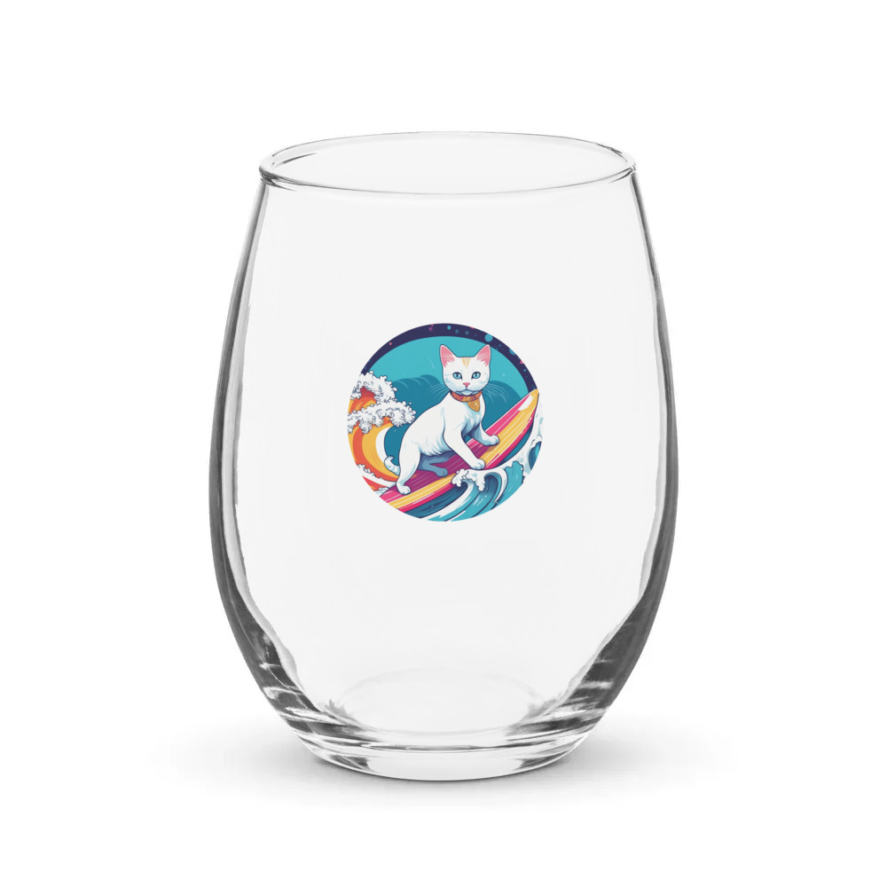 PugMug Custom White Companion Cat Stemless Wine Glass