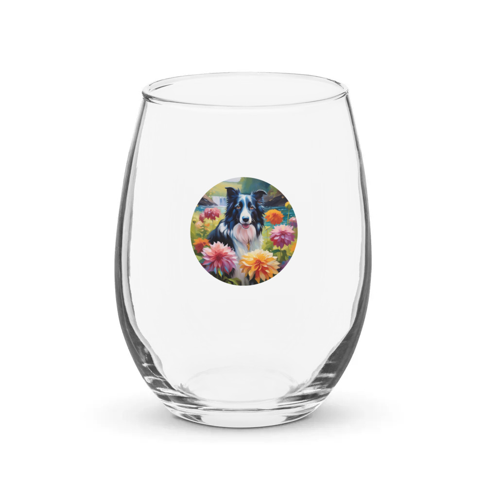PugMug Custom Border Collie Stemless Wine Glass