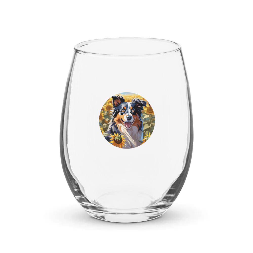 PugMug Custom Australian Shepherd Dog Stemless Wine Glass