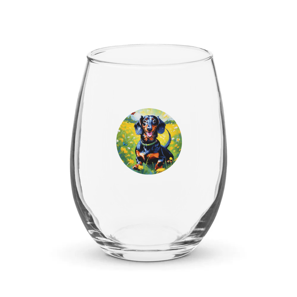 PugMug Custom Black Dachshund Stemless Wine Glass