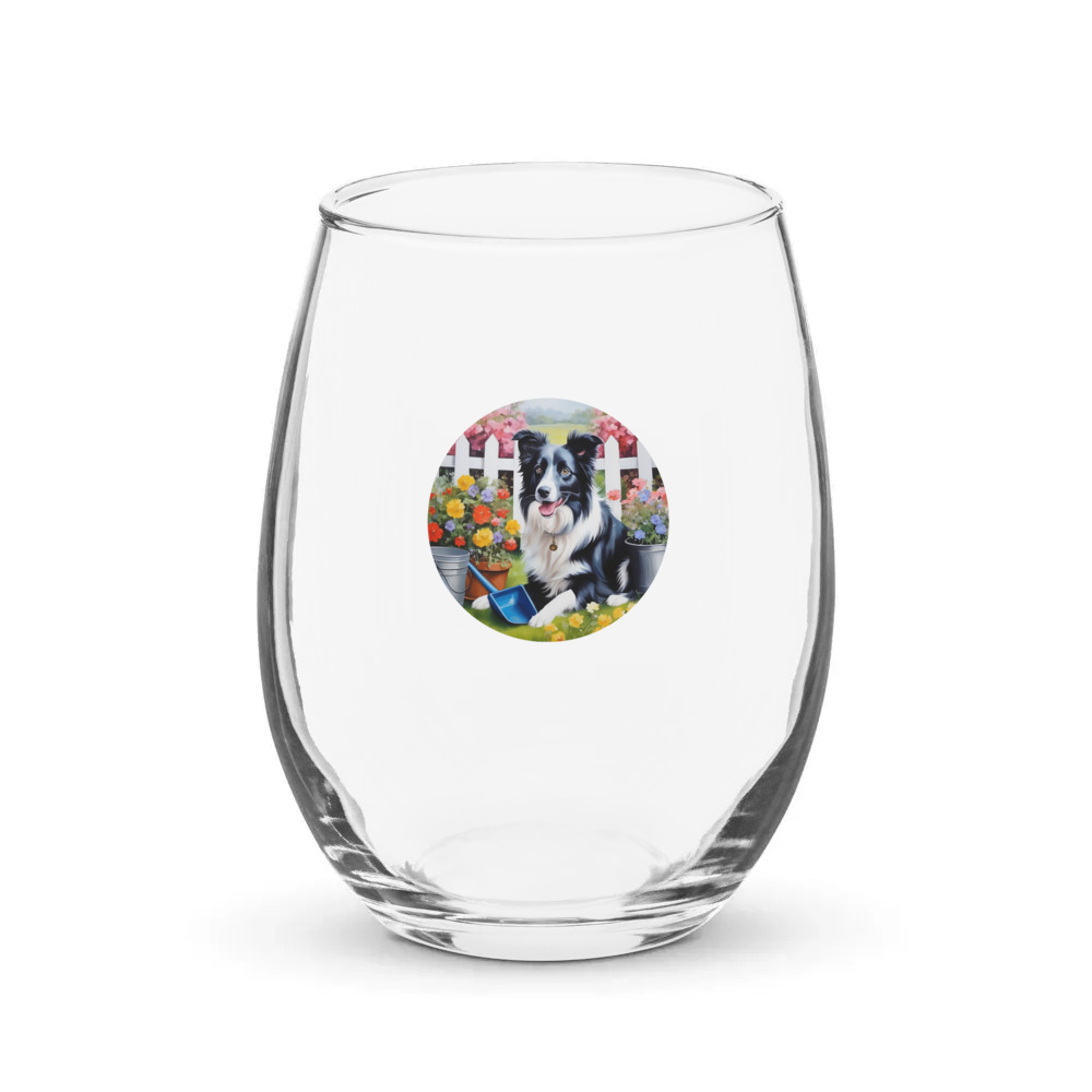 PugMug Custom Border Collie Stemless Wine Glass