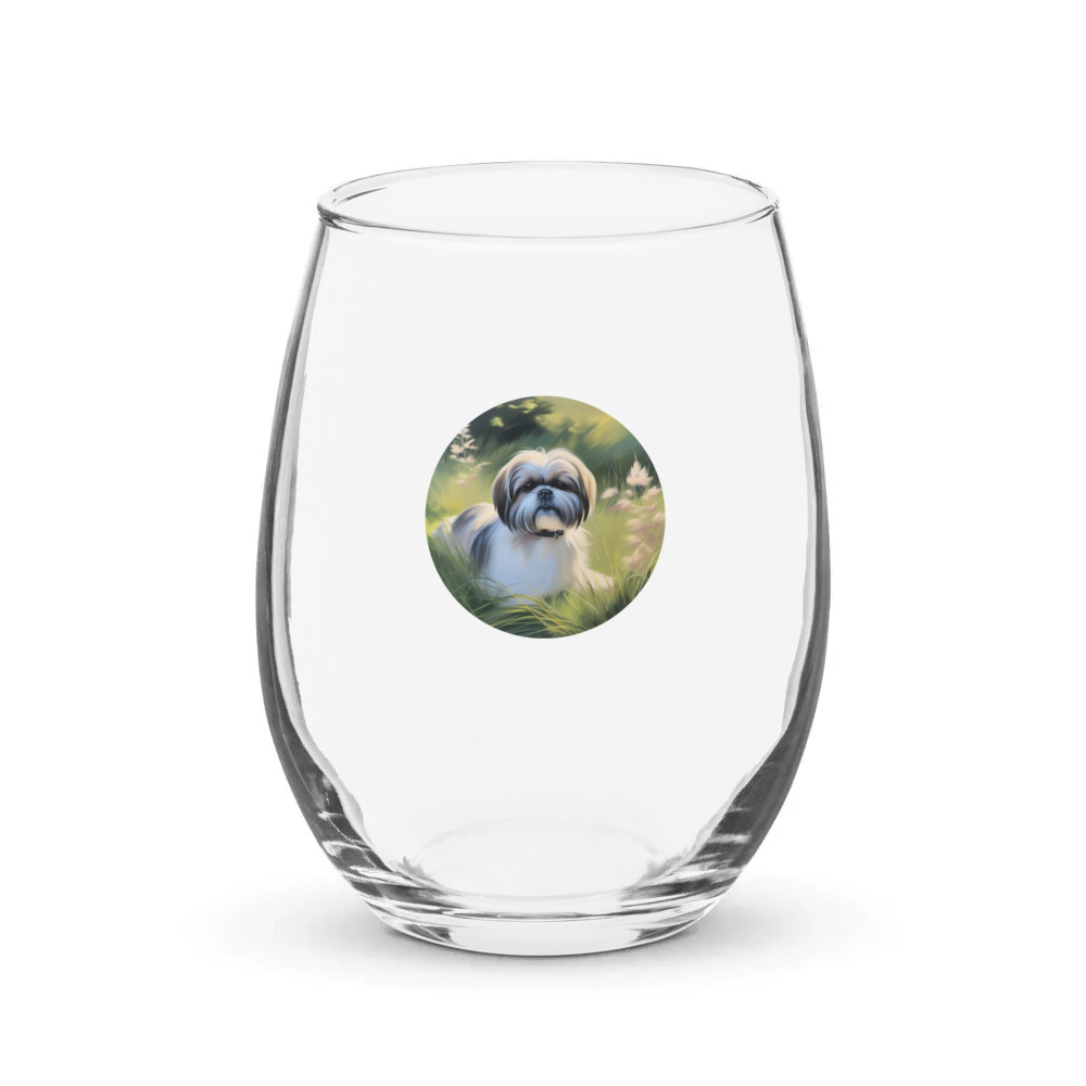 PugMug Custom Shih Tzu Stemless Wine Glass