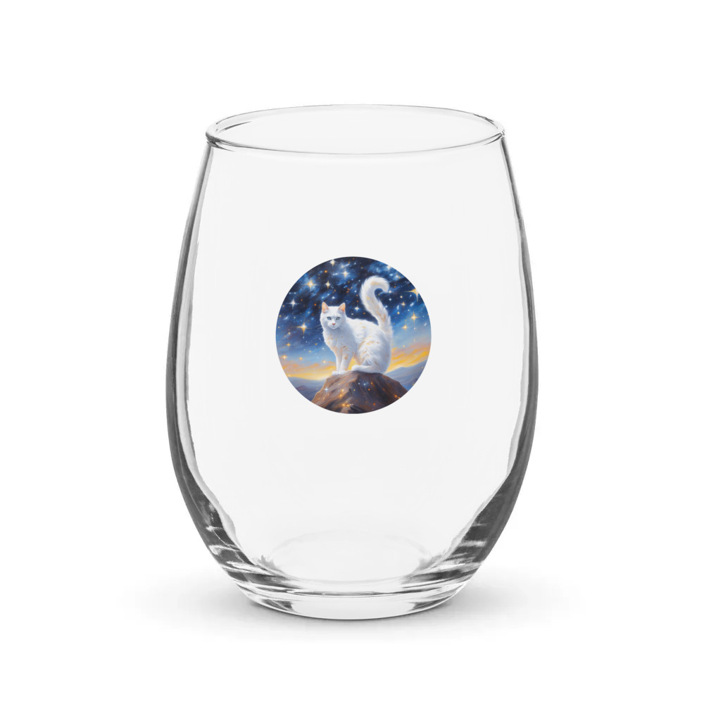 PugMug Custom White Companion Cat Stemless Wine Glass