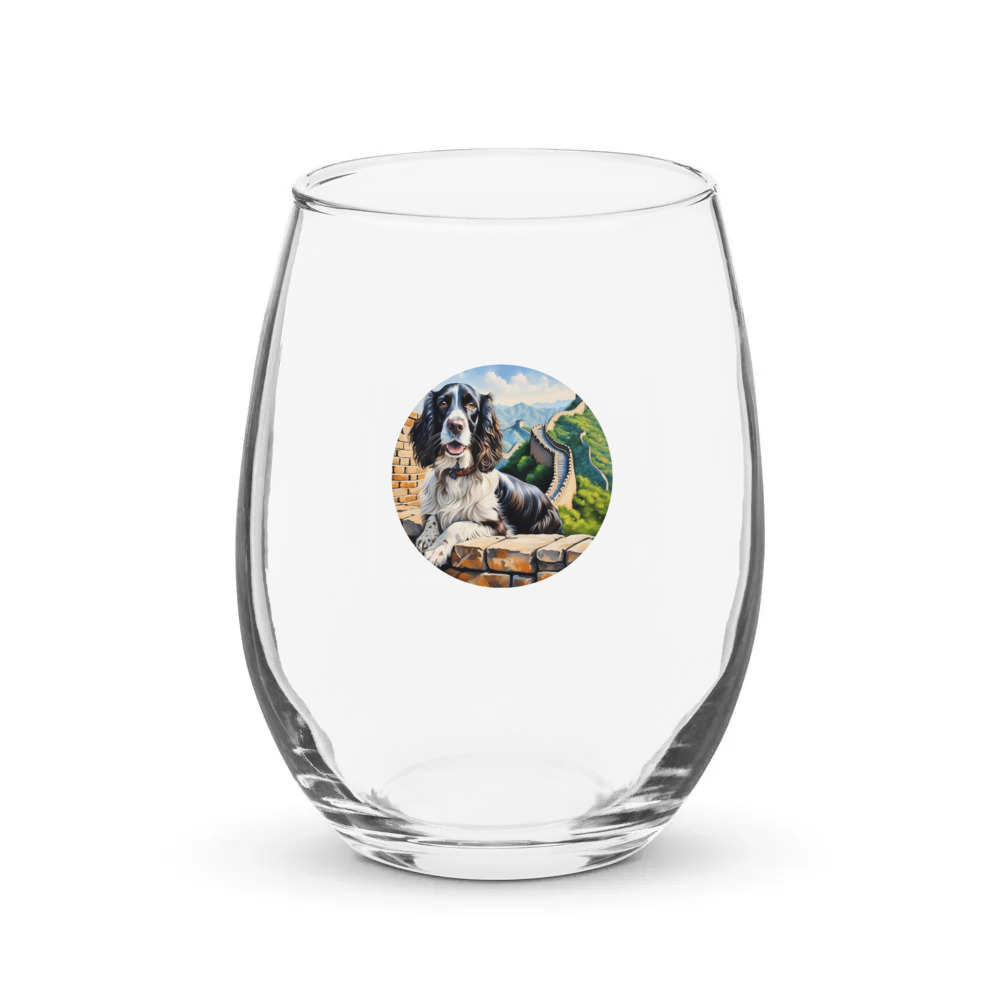 PugMug Custom English Springer Spaniel Stemless Wine Glass